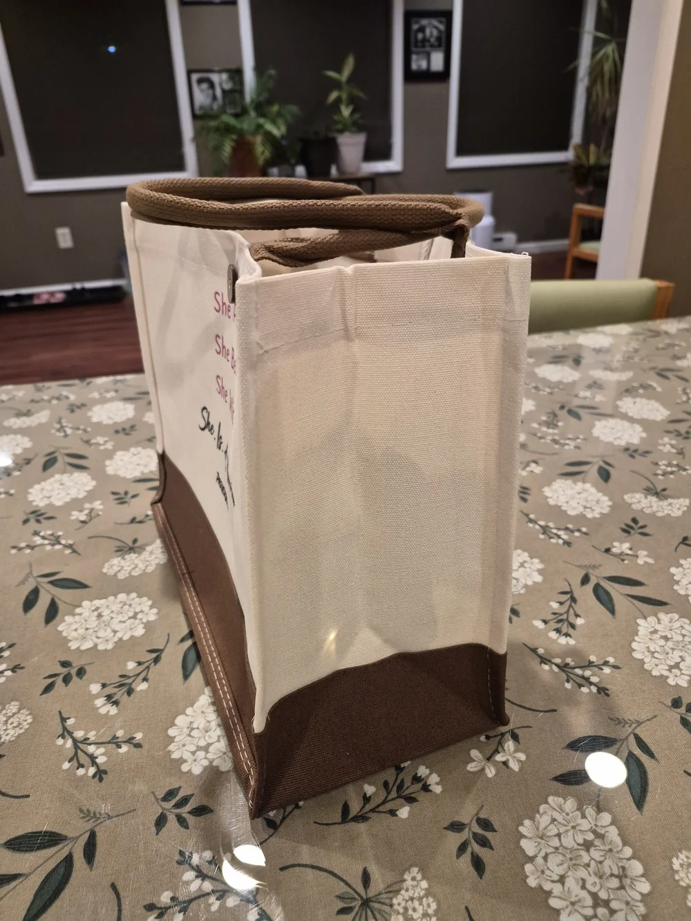 Canvas Tote Bag - Cream with Brown Accents